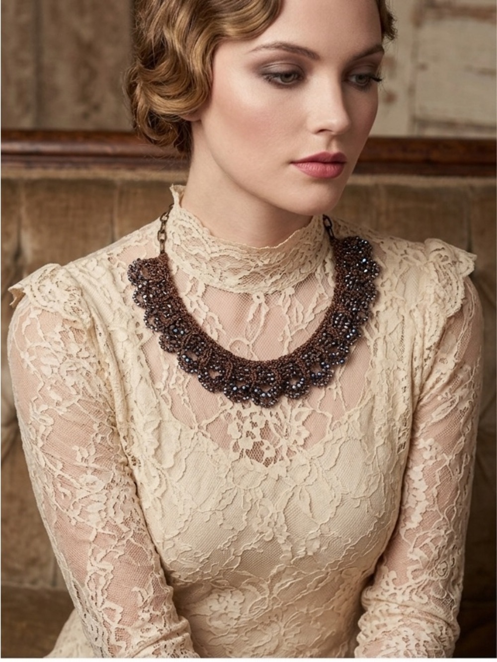 Handmade crochet black Necklace